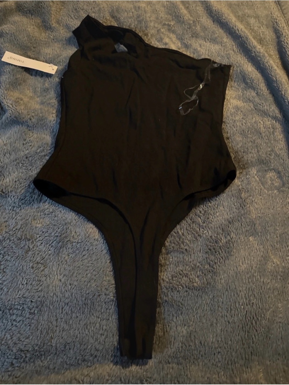 Timing Black Asymmetric One-Shoulder Bodysuit